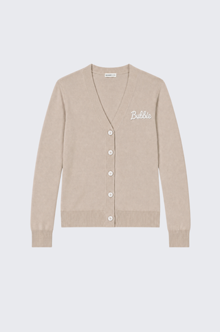 Cotton Cashmere "Bubbie" Embroidery V Neck Cardigan