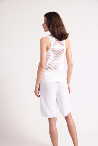 Cotton Cashmere Plaited Mesh Crew Tank