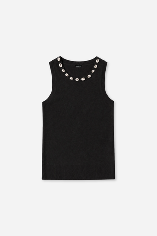 Cotton Cashmere Tank With Shell Rhinestone Trim