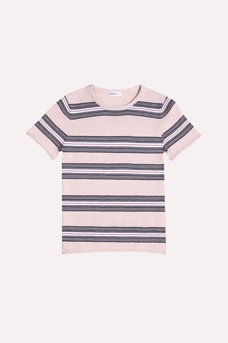 Cotton Cashmere Striped Short Sleeve Crew