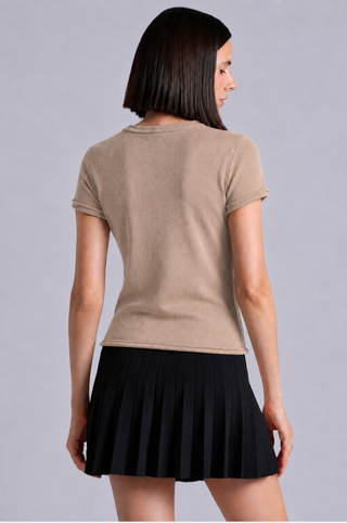 Sheer Luxury Cashmere Short Sleeve Tee with Rolled Trims