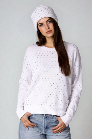 Cotton Cashmere Boxy Rhinestone Crew