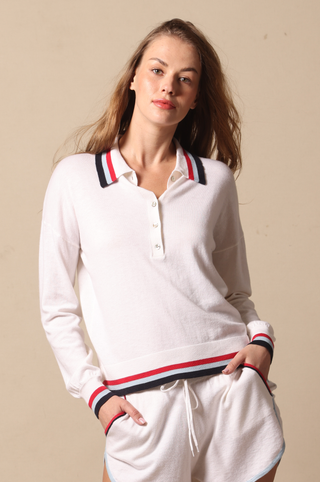 Supima Cotton Cashmere Cropped Collared Henley