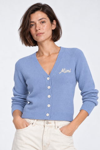 Cotton Cashmere "Mimi" Embroidered V Neck Cardigan