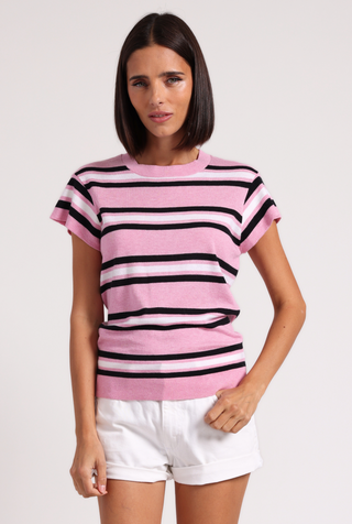 Supima Cotton Cashmere Multi Stripe Cap Sleeve Crew