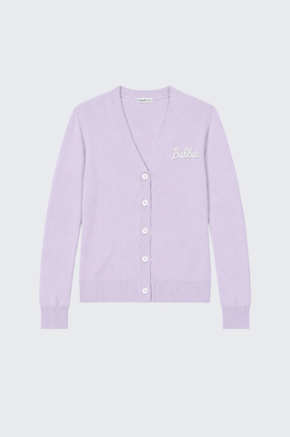 Cotton Cashmere "Bubbie" Embroidery V Neck Cardigan
