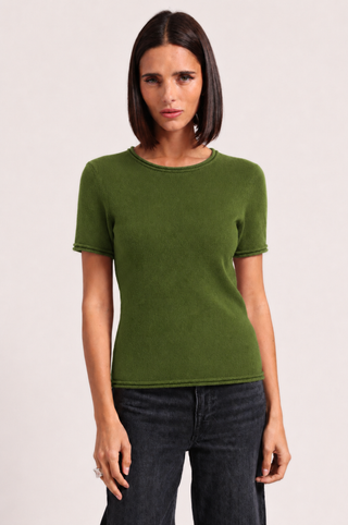 Sheer Luxury Cashmere Short Sleeve Tee with Rolled Trims