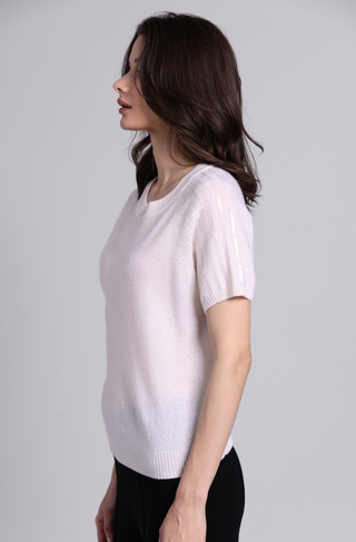 Cashmere Raglan Crew with Sequined Sleeves