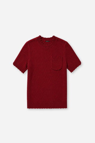 Frayed Boucle Crew Neck Tee with Pocket