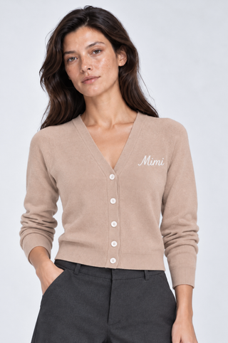Cotton Cashmere "Mimi" Embroidered V Neck Cardigan