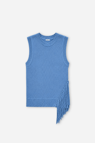 Textured Crew Neck Tank with Fringe