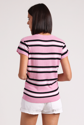 Supima Cotton Cashmere Multi Stripe Cap Sleeve Crew