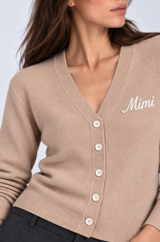 Cotton Cashmere "Mimi" Embroidered V Neck Cardigan
