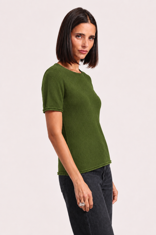 Sheer Luxury Cashmere Short Sleeve Tee with Rolled Trims