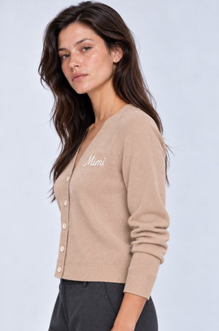 Cotton Cashmere "Mimi" Embroidered V Neck Cardigan