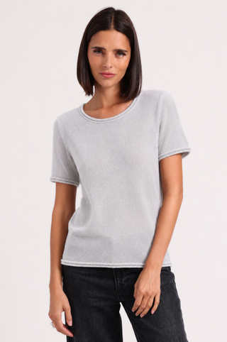 Sheer Luxury Cashmere Short Sleeve Tee with Rolled Trims