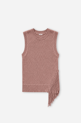 Textured Crew Neck Tank with Fringe