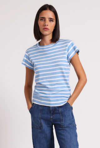 Supima Cotton Cashmere Striped Cap Slv Crew