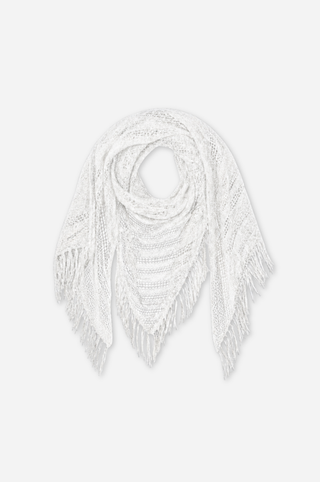 Sequin Pointelle Stripe Fringe Shawl