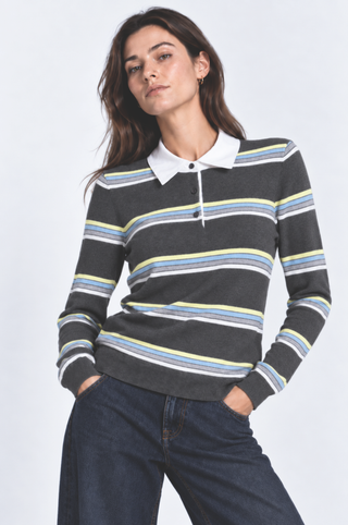 Striped Long Sleeve Polo in Cotton Cashmere