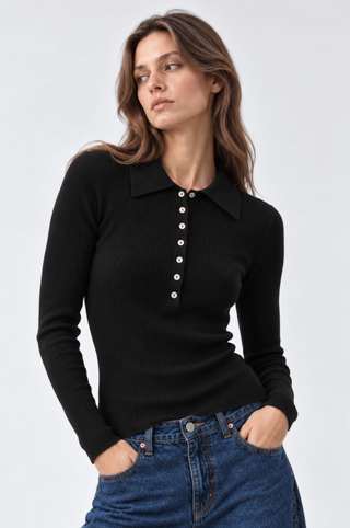 Viscose Ribbed Collared Henley