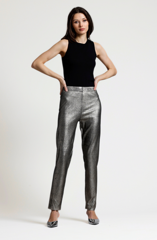 Viscose Metallic Print Tapered Pants