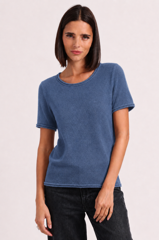 Sheer Luxury Cashmere Short Sleeve Tee with Rolled Trims