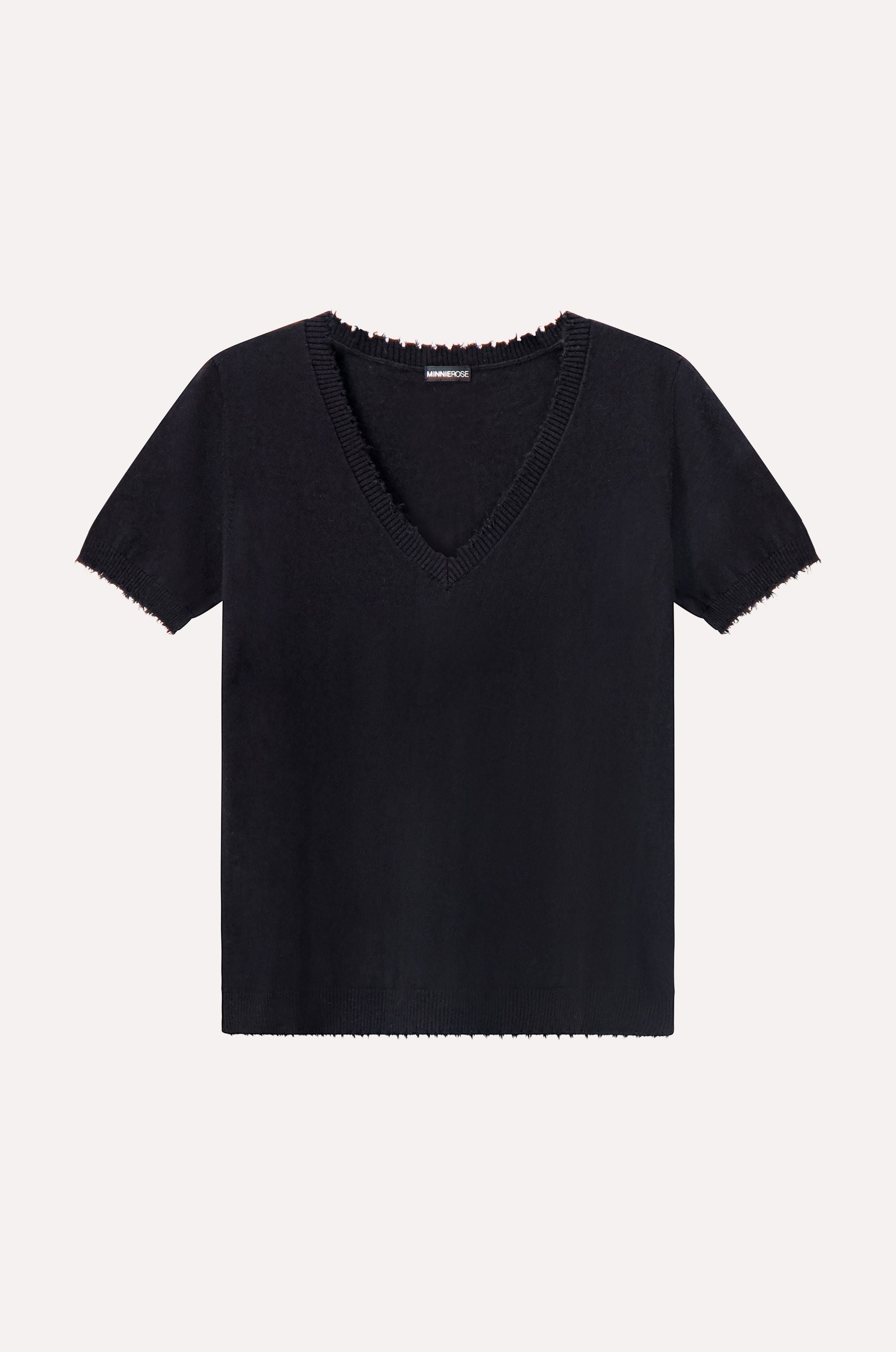 Cotton Cashmere Frayed V Tee
