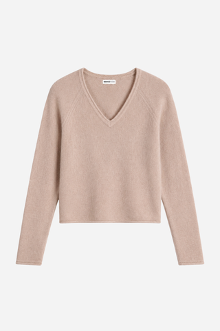Sheer Luxury Cashmere Long Sleeve V Neck with Rolled Trims