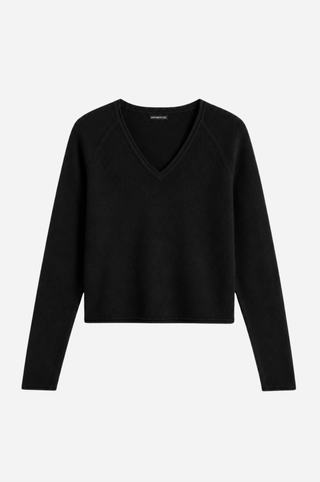 Sheer Luxury Cashmere Long Sleeve V Neck with Rolled Trims