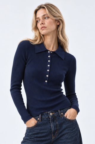 Viscose Ribbed Collared Henley