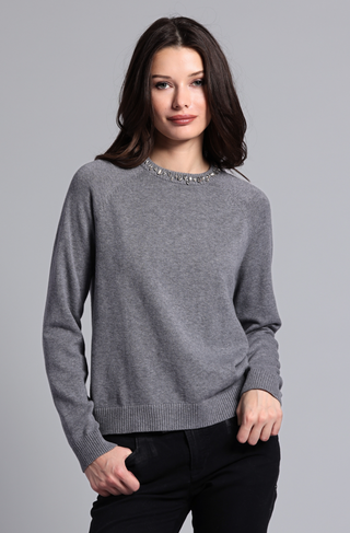 Cotton Cashmere Raglan Crew Jewel Neck