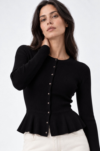 Ribbed Peplum Cardigan