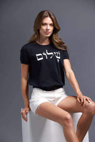 Cotton Cashmere Short Sleeve Shalom Embroidery Tee