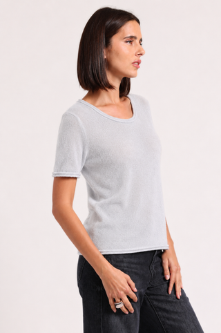 Sheer Luxury Cashmere Short Sleeve Tee with Rolled Trims
