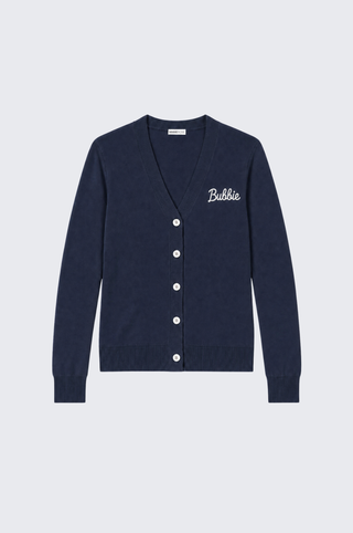 Cotton Cashmere "Bubbie" Embroidery V Neck Cardigan