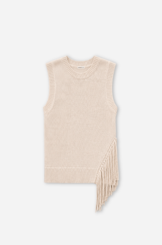Textured Crew Neck Tank with Fringe
