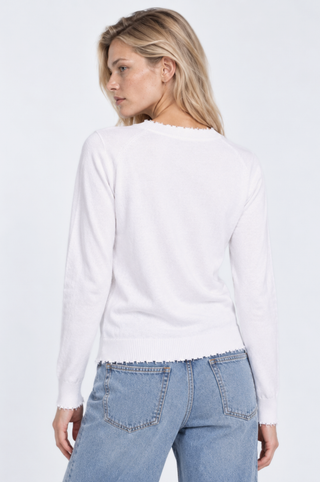 Cotton Cashmere Frayed Edge V Neck