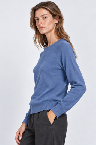 Cotton Cashmere Frayed Edge Crew