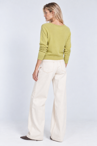 Cotton Cashmere Frayed Edge V Neck