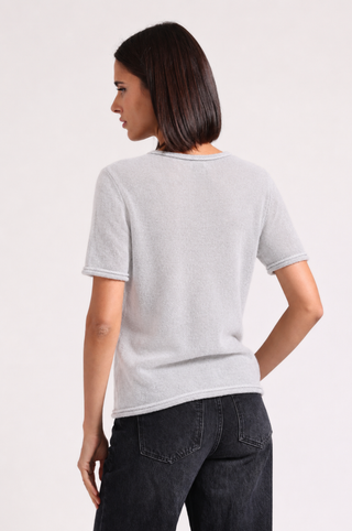Sheer Luxury Cashmere Short Sleeve Tee with Rolled Trims