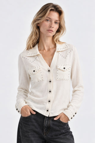 Cotton Cashmere Hot Fix Button Down Shirt