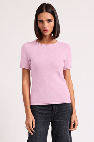 Sheer Luxury Cashmere Short Sleeve Tee with Rolled Trims