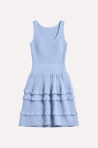 Viscose Pointelle Ruffle Sleeveless Dress