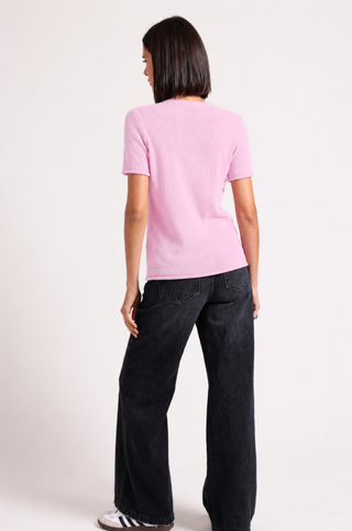 Sheer Luxury Cashmere Short Sleeve Tee with Rolled Trims