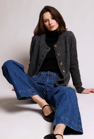 Cashmere Silk Marled Relaxed Crew Cardi