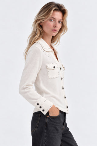 Cotton Cashmere Hot Fix Button Down Shirt