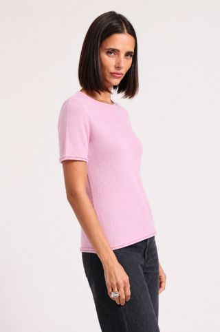 Sheer Luxury Cashmere Short Sleeve Tee with Rolled Trims