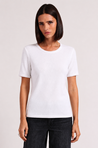 Sheer Luxury Cashmere Short Sleeve Tee with Rolled Trims