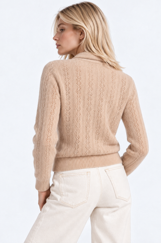 Cashmere Pointelle Tie Up Cardigan